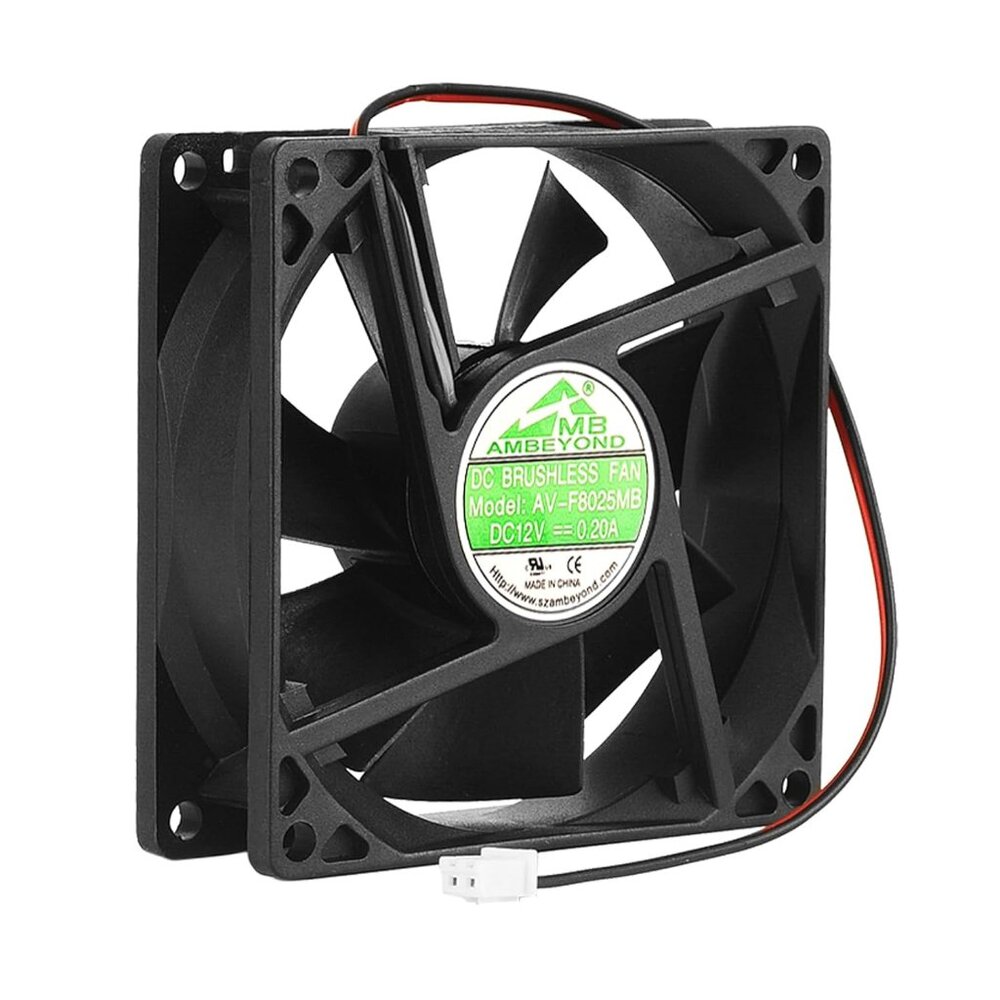 80mm by 80mm by 25mm 8025 12V DC 0.20A Dual Ball Bearing Brushless Cooling Fan 2